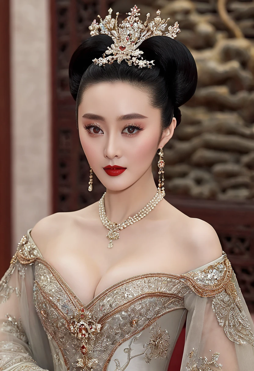 (2beautiful girl), blonde hair, (Super gorgeous lace costume, princess style:1.4), (beautiful breasts, cleavage:1.3), (best Quality:1.4), (earrings, necklace), Ultra High Definition, Superior Quality, Premier Quality, ultra detailed, Photorealistic, 8k, RAW Photos, highest quality, masterpiece, professional photography, Realistic portrait, Beautiful detailed, standing, Indoor, (royal living room, opulence, splendor, gorgeous, wall paintings of women, jewels, gold, exquisite:1.4), Close up portrait of girl, staring at me, (Fine face:1.2),