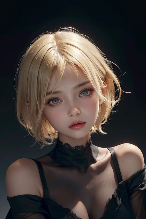 Une femme de 20 ans, Blonde, (crossfade in:1.3), dark themed, Soothing Tones, muted colors, high contrast, (Texture naturelle de la peau, hyperrealism, Soft Light, tranchant)