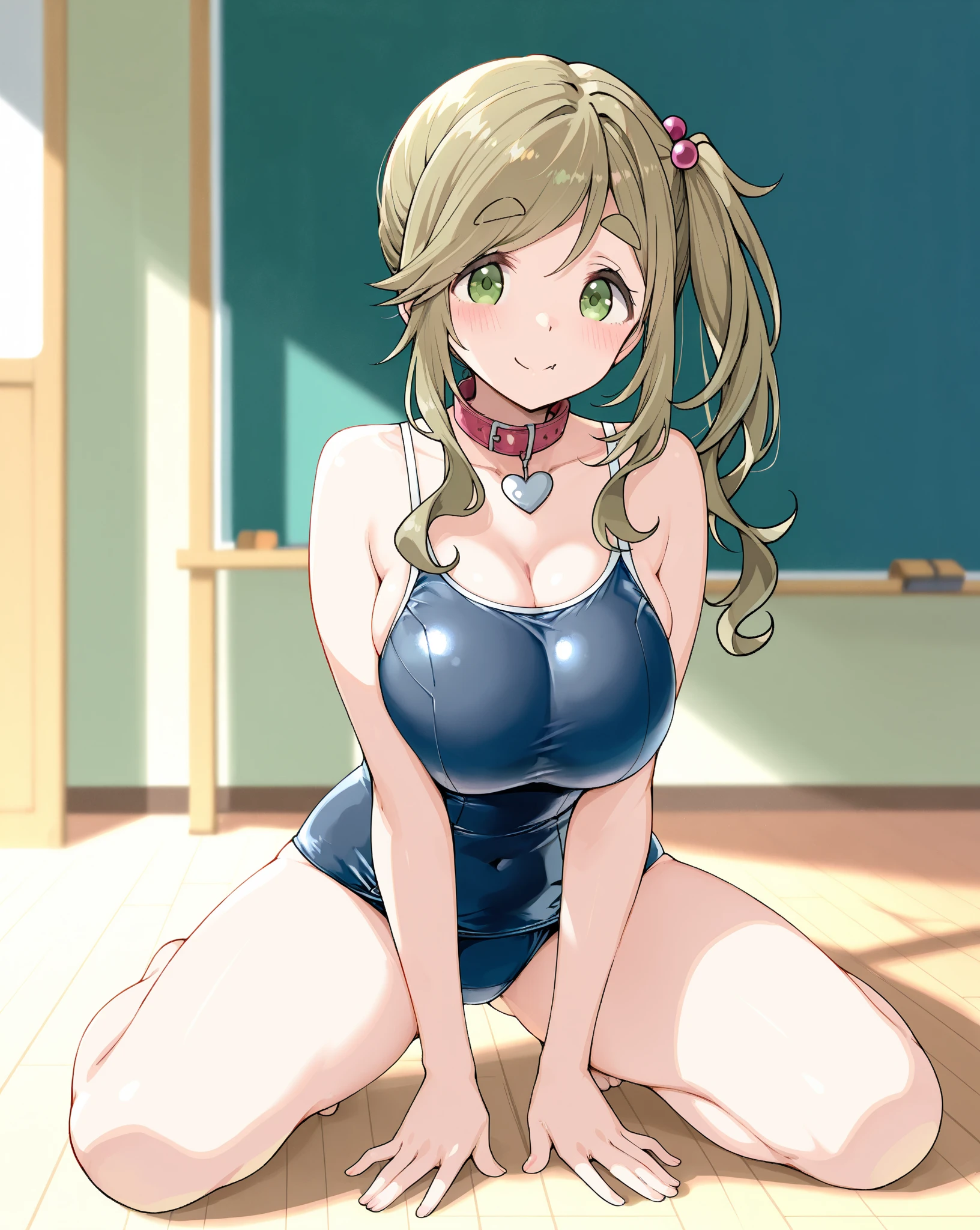 masterpiece, Highest quality, Very detailed, shape, One Girl, alone, Show Viewer, Makoto Sato, Blonde, Ahoge, Green Eyes, Short pigtails, indoor, 

masterpiece, Highest quality, Very detailed, figure, One person, alone, View your viewers, Makoto Sato, Blonde, Ahoge, Green Eyes, Short Twin Tails, indoor、
(((School Swimsuit)))、((pussy focus))、(Big Breasts)、((Grin))、Looking into the camera、straddle、((Shooting from below))