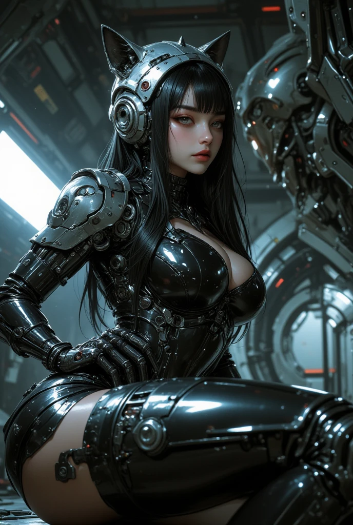Cute young teen biomechanical steampunk fight cyborg woman realistic movie shallow focus scene, More about her full body steampunk、Stands in fluid movement in a simple barren place with stunning cloud landscapes and sunsets、Hydraulic cylinder、meter、pipes、led lamp、vacuum tubes、processor、LED、Fiberglass、exhaust pipe、radiator、electronic circuitry、
The cleavage is visible、
(wearing futuristic clothing (tangerine:0.3) Her intricate and detailed anatomically sculpted biomechanical steampunk body, (Biomechanical steampunk cyborg grady、Complex and detailed anatomical sculpted with goth loli detail).Futuristic headset、

(Anatomically sculpted biomechanical steampunk cyborg、More on the elegant and glamorous goth loli、cables, Wires and microchips are、Skillfully on her female cyborg body)

Slender hot fit body with a gorgeous young round face, expressive big round eyes, 

Captured with bright natural light and beautiful vibrant colors. Stunning steampunk-style 8K resolution images.

The scene has a strong heroic unconquerable mood, a masterful complete scene of the female full body standing with a happy expression.