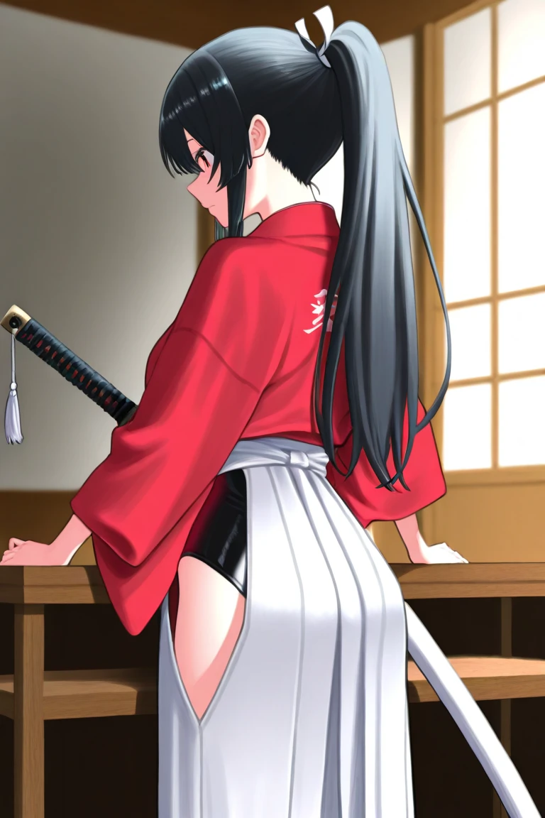 ((Highest quality)), ((masterpiece)), (detailed), (Perfect Face)、(The woman is a 12-year-old princess from the Sengoku period in Japan., Long black hair and a beautiful face Located in a luxurious samurai residence.、The woman is wearing a Japanese white kimono with a richly embroidered red shiny robe over it. The red robe worn by Japanese princesses Her hair is styled in a straight hime cut. It is decorated with gorgeous ornaments from the Edo period., She is made to lie on all fours on the futon and forced to have sex by a dirty old man, who thrusts his penis into her pussy while still wearing his clothes, and rapes her from behind until she cries. Clothed sex