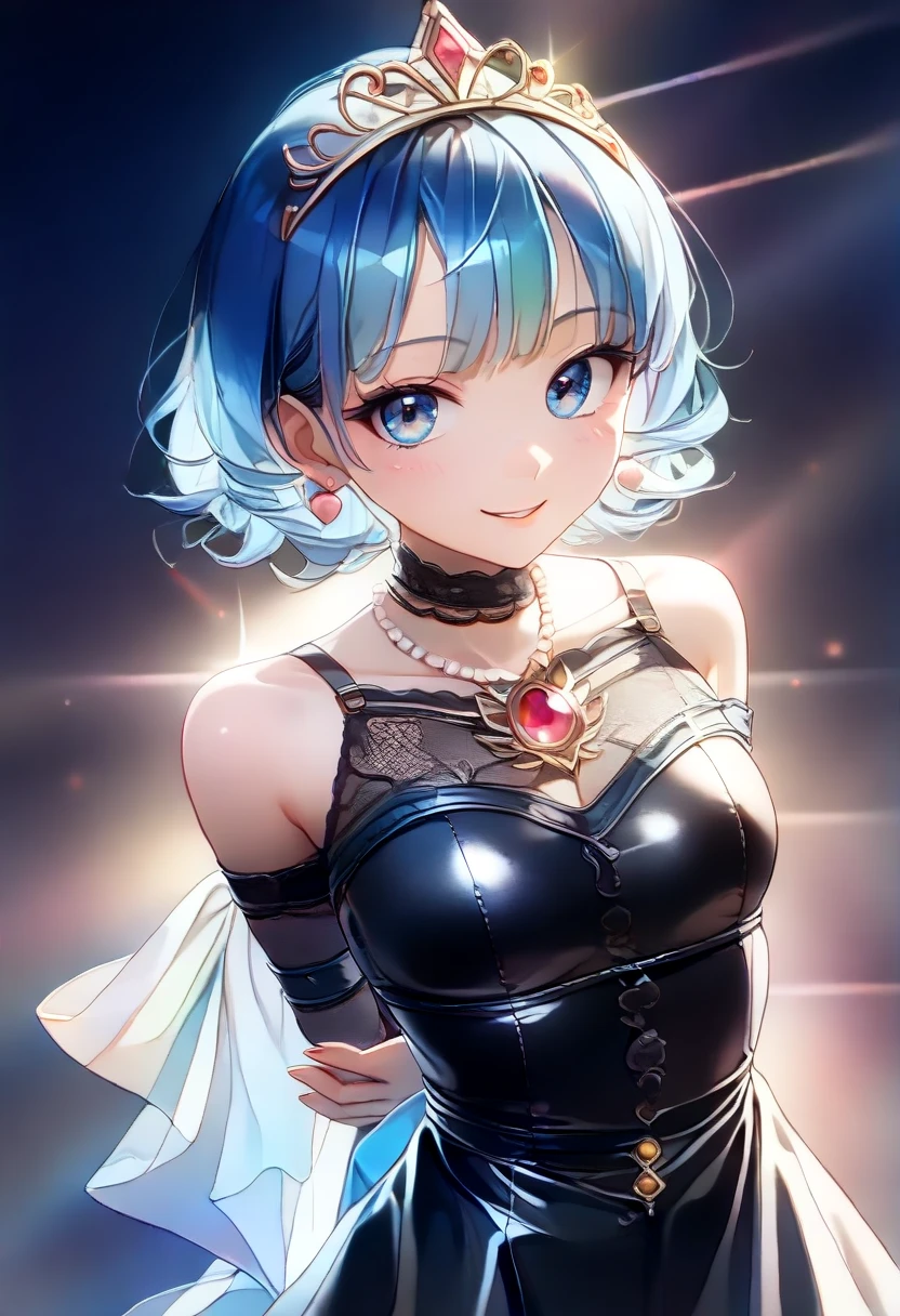 (Highest quality, High resolution, masterpiece:1.2), Very detailed, Realistic:1.37, (Perfect Anatomy),1 girl,,Cute Japanese Girl,18-year-old,(Transforming into a super heroine robot),Super cute face,Beautiful Skin,Glowing Skin,Beautiful Eyes,((Laughter)),(Futuristic glossy super tight fitting translucent holographic super heroine plug suit:1.2),Detailed costumes,,cyber necklace,Light blue hair,Twin tails,Idol Makeup,(My body is enveloped in light:1.3),Active Pause
