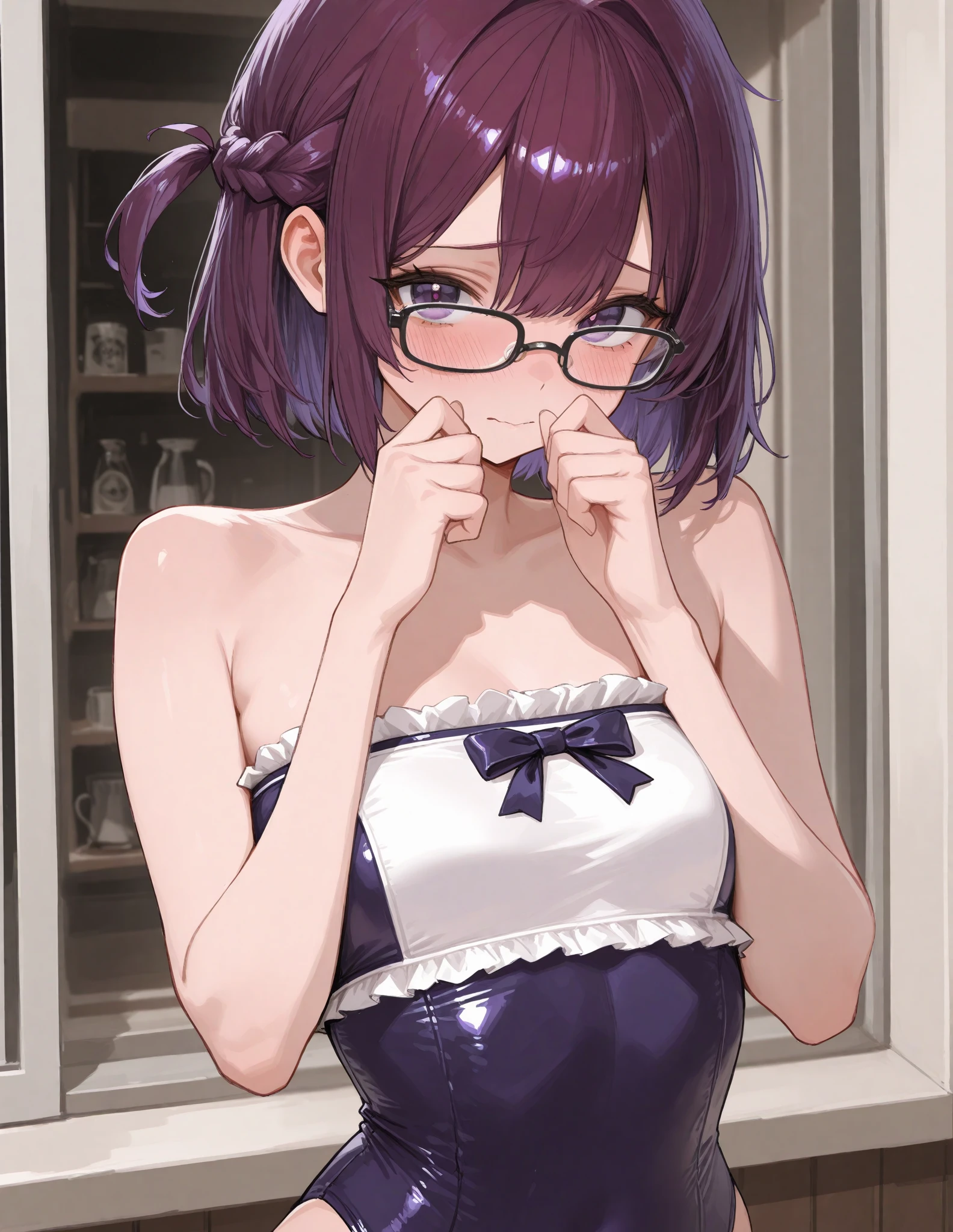 mastute piece,Best Quality,insanely detailed,8k cg,nsfw,
(shoot upper body:1.3),
(1girls:1.3),standing,looking at viewr,body in front,(arms behind back:1.4),(waitress costume:1.4,doble-breasted,apron),(bare breasts),break,
blush,shy,(ecstasy face),(trembling:1.2),break,(light purple hair:1.2),
break,
perfect breasts,perfect teats,(open mouth:0.9),(large breasts:1.2),
(restaurant:1.1),