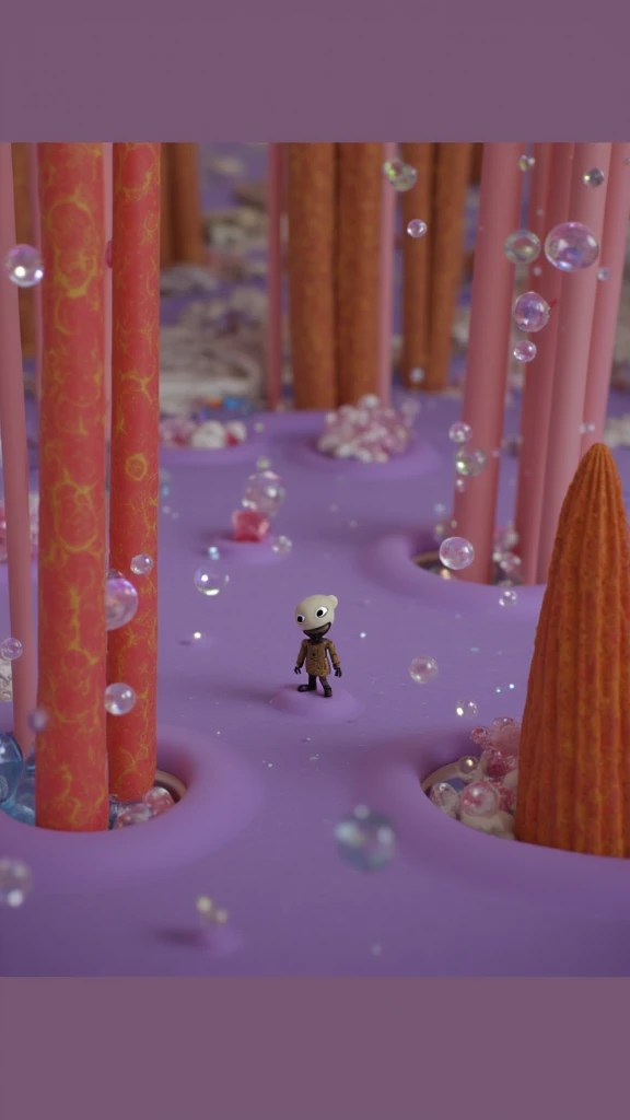 White character with purple eyes, Purple spotted coast, Box flying with purple spots