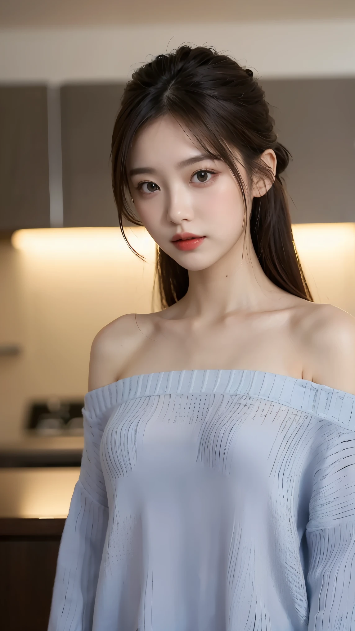 ((of the best quality)), ((masterpiece)), ( details), 1 girl, off-shoulder sweater, 