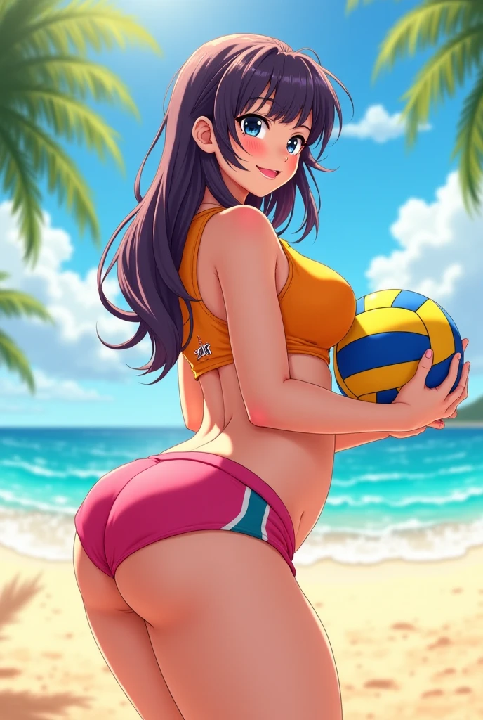 connie maheswaran, nsfw, sandy hand prints on ass,beach pin-up scene, holding volleyball, lewd, Photorealistic lineart, highly-detailed, masterpiece, hyper resolution,cel-shaded, anime screencap, best quality, hyper-detailed animation, anime coloring, best quality, hyper-hdr, 8k, UHD, hyper absurdres, hyper aesthetic, hyper-detailed background, scenery lighting, best perspective, sensual shadowing, strong and attractive, erotic Olympic volleyball bikni, beach background, sandy hand prints on ass, sporty ponytail, Olympic beach screenshot, expressive eyes, perfect hands, perfect face, perfect eyes, perfect anatomy, perfect anatomy, perfect woman, volumetric lighting, god hour, looking away, full breast, toned abs, round apple ass, sandy ass, sensuous slight muscles, SlightMuscle,