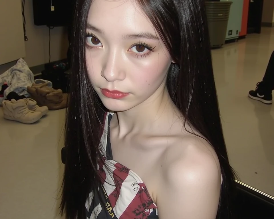 18 years Old woman, naked, cleavage, beauty face, Cute face, thin, long Sleek Straight hair style