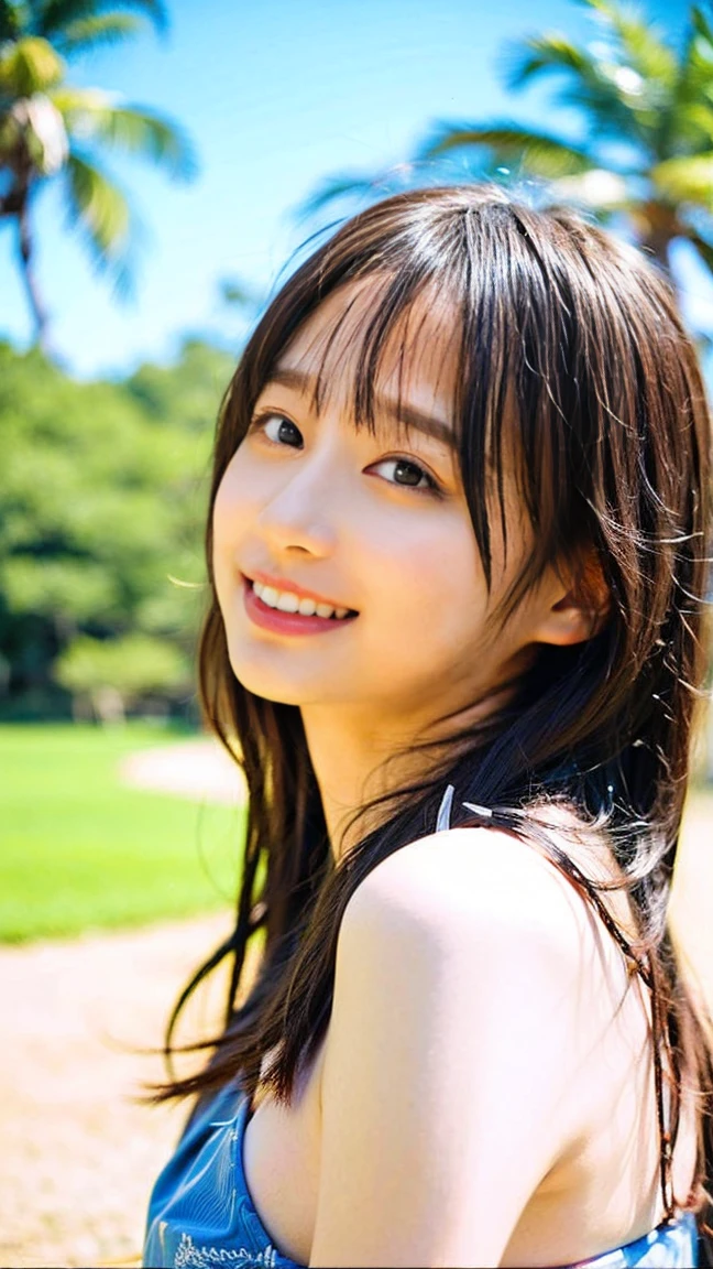 Minami Hamabe,(highest quality,16k,High resolution:1.2),Dark brown long hair,Girls in their 20s,Very detailed,One Girl,A beautiful 26 year old woman,(Minami Hamabe:1.3),(smile),garden,(high quality,ultra detailed,best quality,masterpice,4k,taken by nikon d750:1.0)