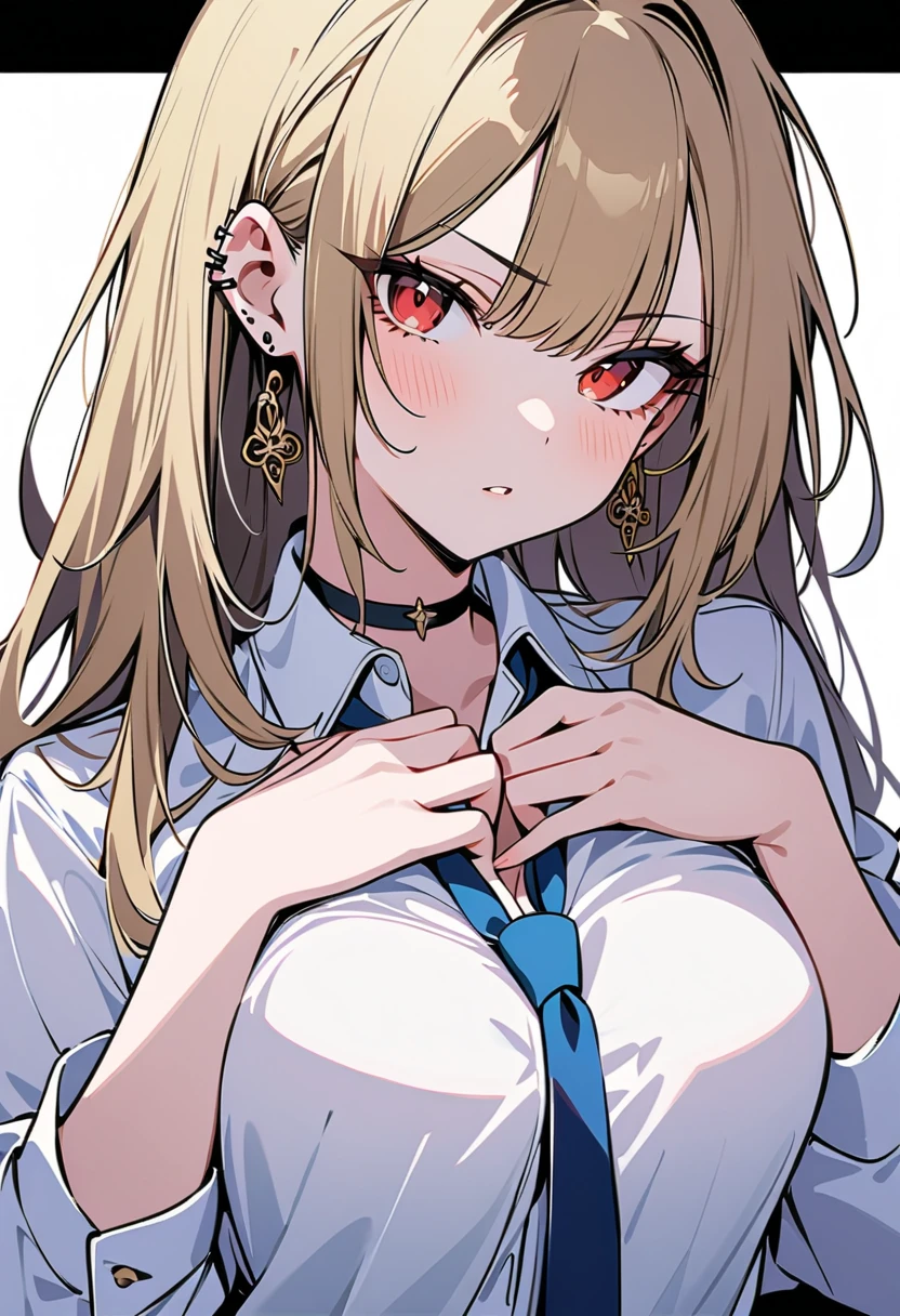 (Tie your hands above your head、get caught、Black blindfold:1.2),Her huge breasts sticking out of her clothes、Highest quality,wonderful,finely,Very detailedな CG ユニティ 8k 壁紙、(Mouth wide open:1.4)、(trainで複数のサラリーマンが座ってる:1.3),train、whole body, (Sailor suit), (Black see-through underwear:1.3),Pussy juice,(Black Stockings:1.1),(Thighs:1.2),(Please sit down and spread your legs.:1.2), (Highest quality:1.2, Anime artwork, Very detailed, High detail, digital coloring, High Contrast, masterpiece:1.2, Highest quality, Best aesthetics), (((kitagawa marin, 1 Girl))), Blonde, Straight Long Hair, Pink gradient hair, Red eyes, Earrings, White shirt, Black Choker, Blue tie, Check skirt, Wet vagina、????? overflowing from the vagina、