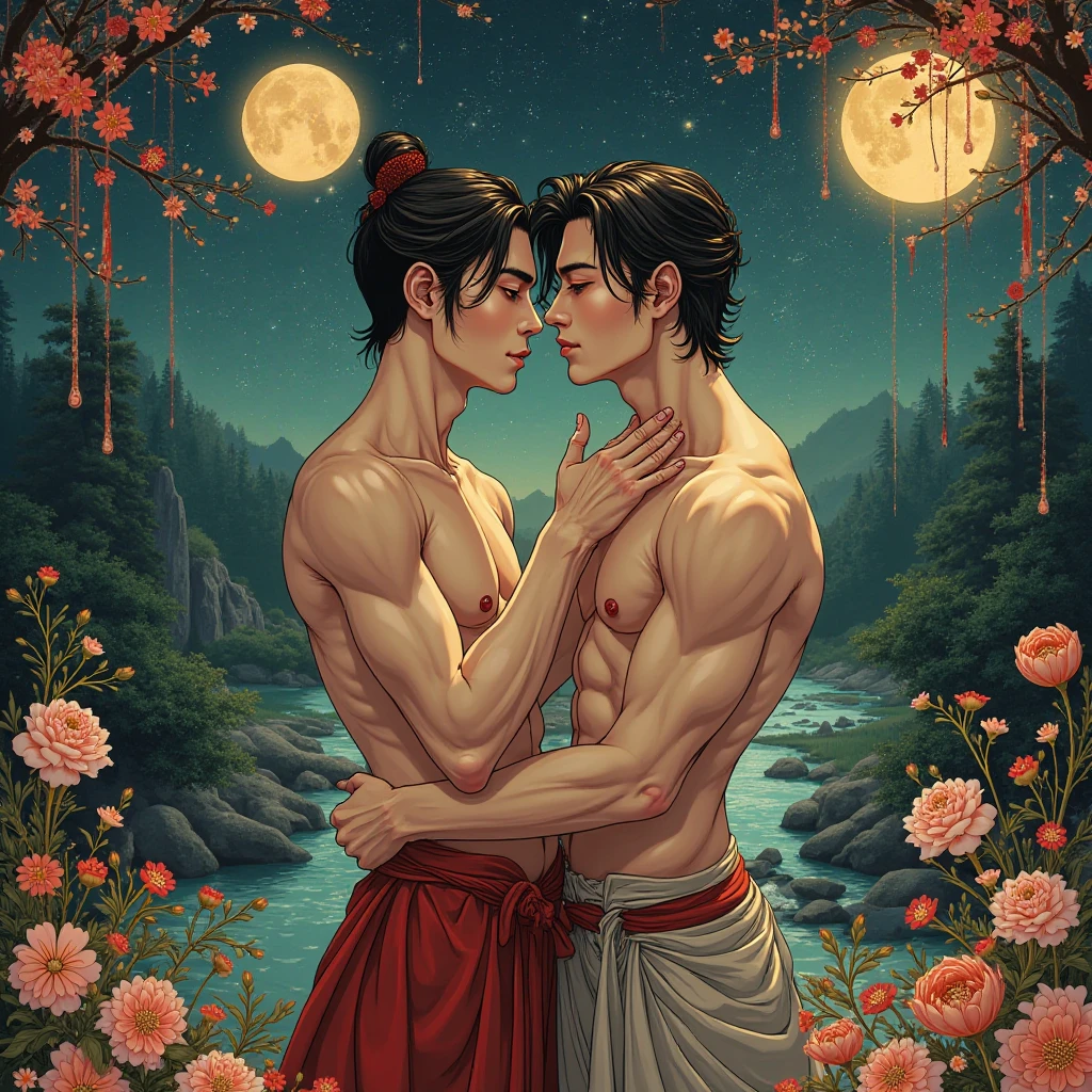 avatar sokka the legend of aang without clothes kissing a young japanese man deeply naked