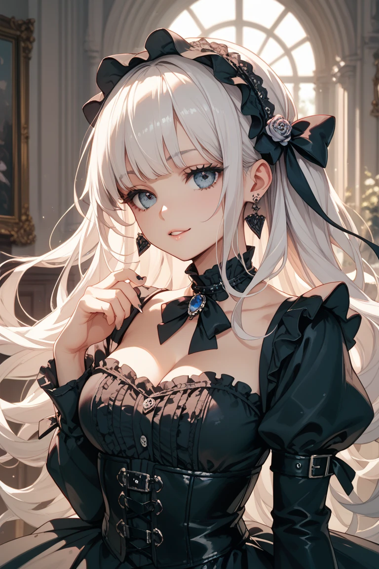 (8K、RAW photo、highest quality、masterpiece:1.2)、detailed background、beautiful and detailed face、beautiful and smooth skin、skin texture、professional lighting、Beautiful teenage girl、sexual expression、laughter、smile、cute髪の色、cute hairstyle、(big breasts:1.2)、cute、Cat、Catみみ、Cat&#39;eyes、Cat ear、Cat eyes、(cuteCatの手のポーズ)、Mainly dresses and skirts decorated with frills and lace。black or purple、Choose a dark color such as red、Emphasizes the gothic atmosphere。
For dresses and skirts、Lace and frills are often used。sleeve or skirt hem、By adding lace to the neckline etc..、You can combine cuteness and gothic elements.。
Classic accessories are key。for example、lace gloves and ribbon、crown-shaped headdress、If you incorporate cross accessories etc..、You can further enhance the gothic atmosphere.。
To create a contrast with a skirt or dress、It is best to choose black lace socks or fishnet stockings..。
boots、Items decorated with lace, ribbons, etc.、If you choose a thick sole、Can give a more gothic impression。
