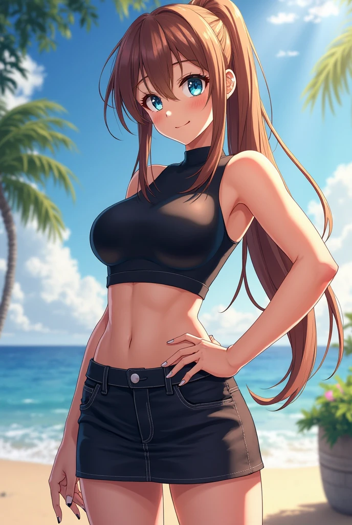 Hot anime girl wearing volley ball short and shirt sitting in ground big hips