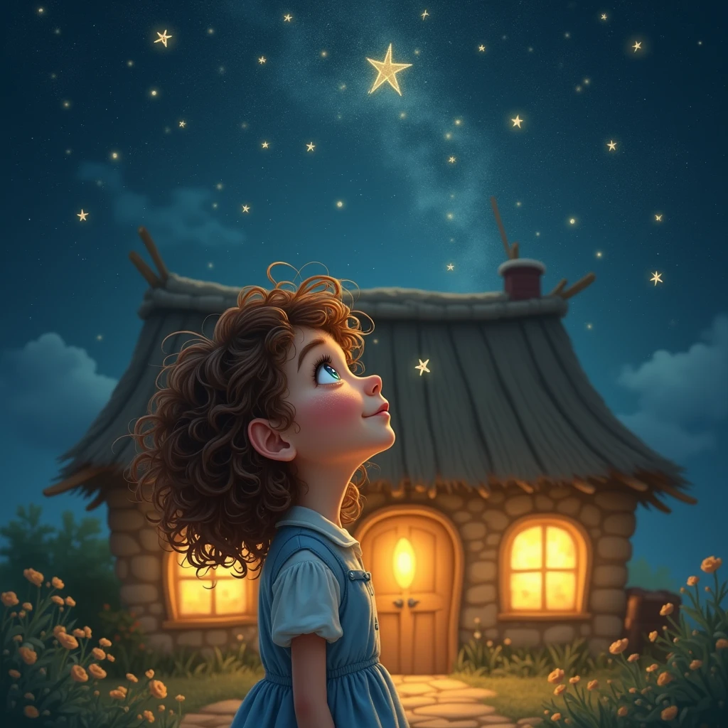 ((best result)), (in focus), (masterpiece), (cute), cabin interior, young girl, curly hair, night