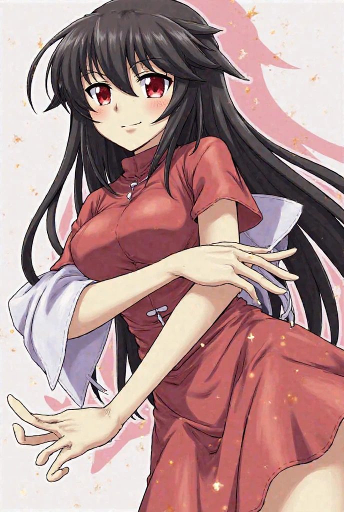 anime, hdr, soft light, ((best quality)), ((masterpiece)), (detailed),  kamado nezuko, black hair, forehead, pink eyes, very long hair, hair ribbon, japanese clothes, pink kimono, multicolored hair, pink ribbon, cleavage, standing, legs apart, fighting pose, flowing blood, destruction, kimetsu no yaiba style, sparks.