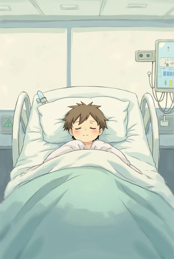 13 year old boy with brown hair with bandages covering eyes in hospital on hospital bed with bandages and white casts on both arms and one leg