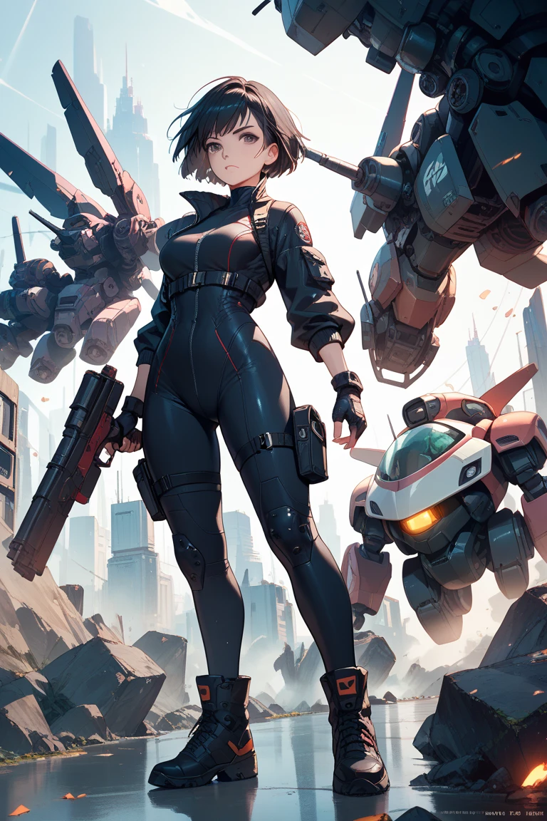 Fragments falling from the sky to a city cloudy sky impacts of alien fragments invasion, Frontline elves in combat spectacular view, great high quality artwork battle zone beast women with guns shooting, small capsules impacting the planet on a rainy day, Helicopters shooting from above and tanks from the ground 