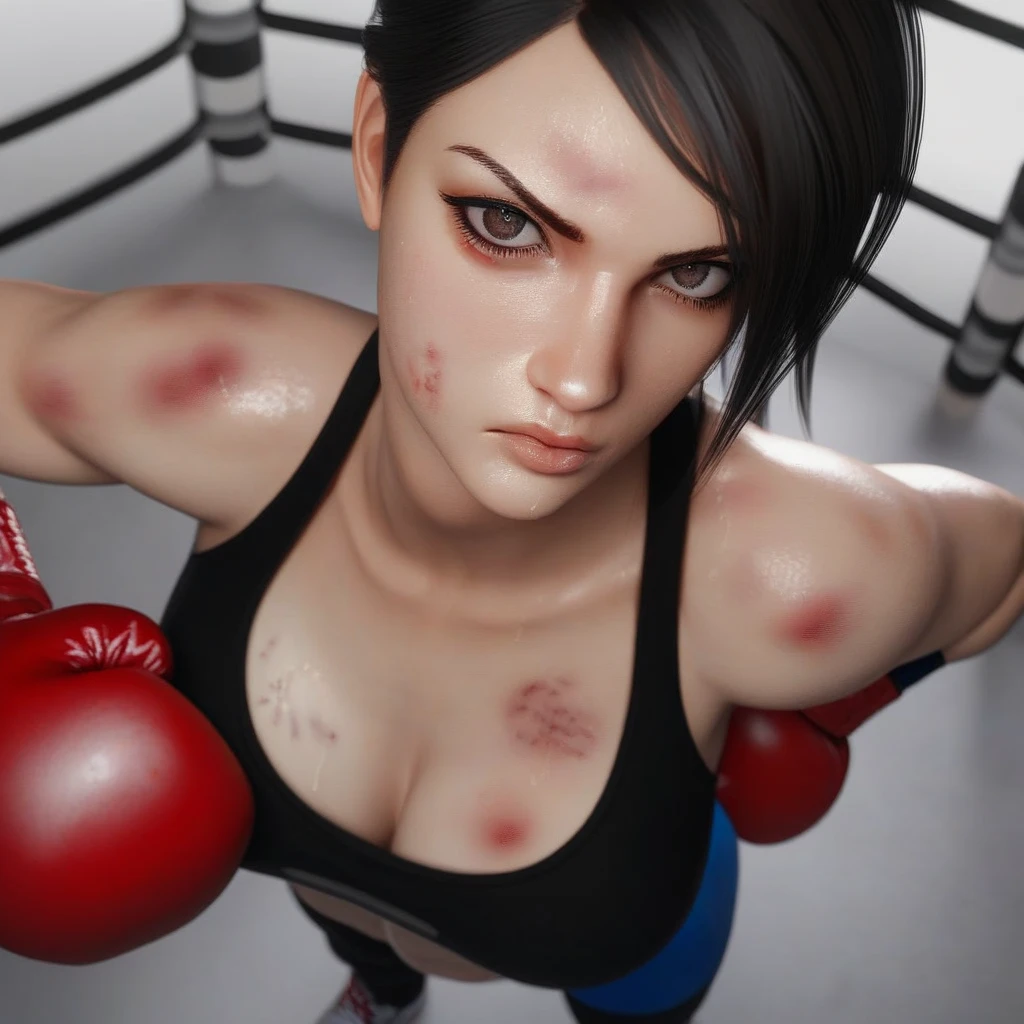 UFC,Fighting girl,18yo girl,Capable short hair,There are injuries on the face,There are wounds and blood,Realistic painting style,8K,Masterpiece