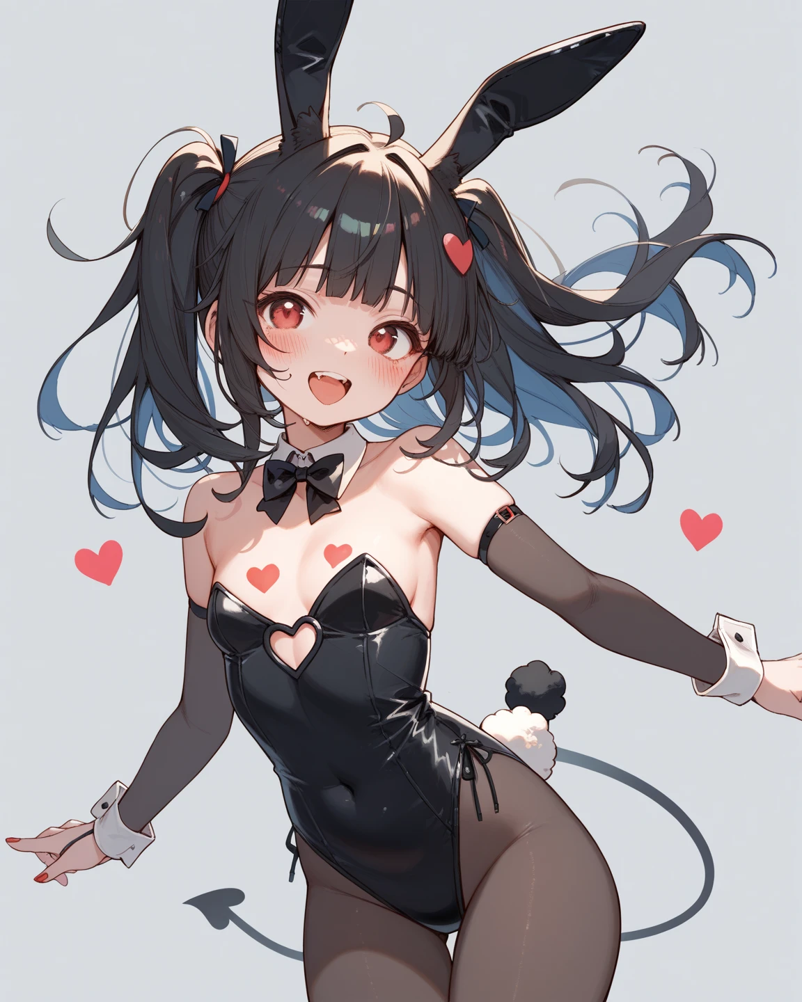 (8k、Best image quality、highest quality、masterpiece)、Detailed face、One girl、Black Hair、Long Hair、twintails、Grey Eyes、evil smile、((Grin))、Moderate breasts、((playboy bunny))、((squatting))、((open legs))、((Show your side))、high heels、pole dance、Shoot from below、Stage Background