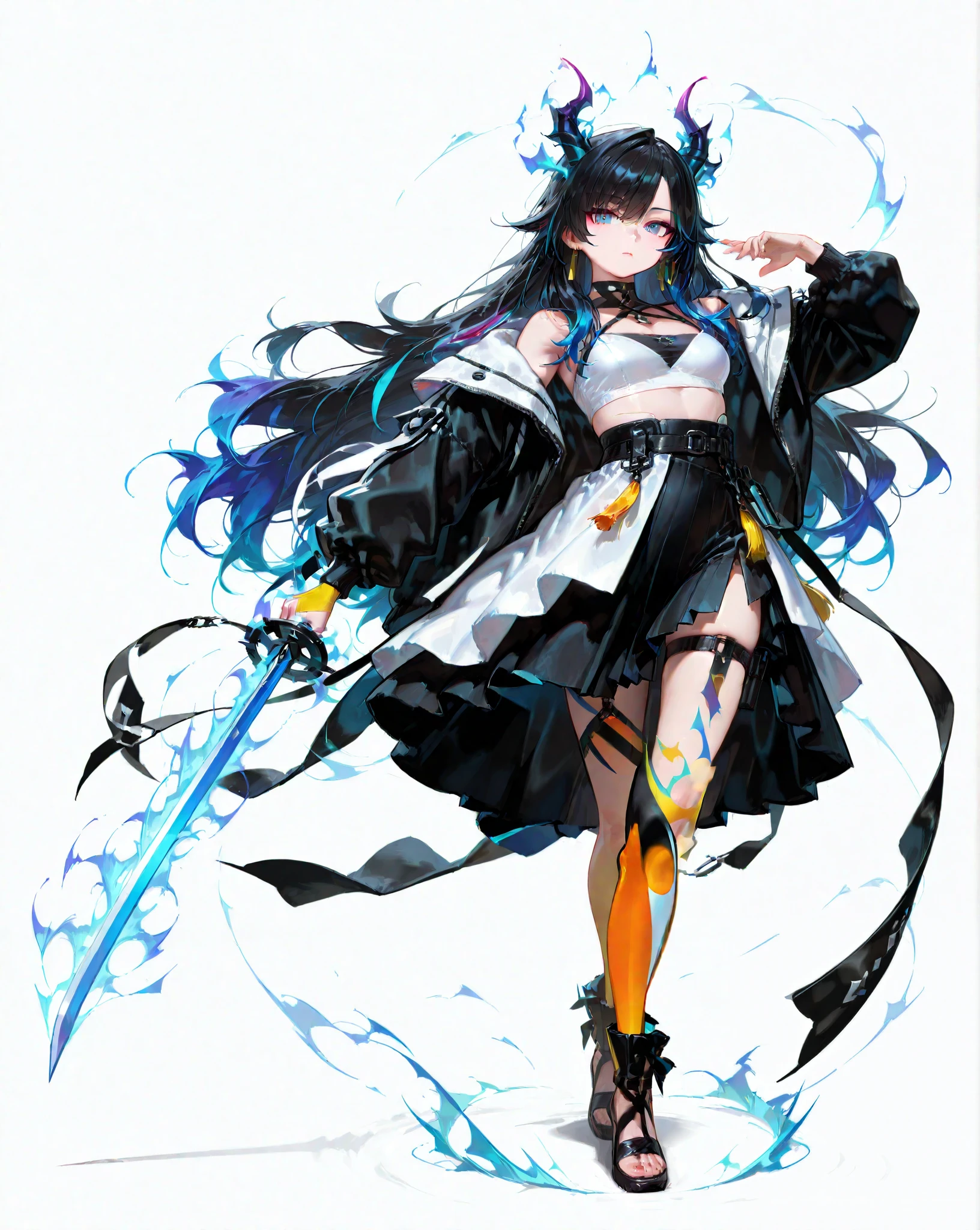 素晴らlike詳細、high image quality、simple background、full body、 Hair Color Random 、god獣、Long sword、aura、god々like、Bright clothing