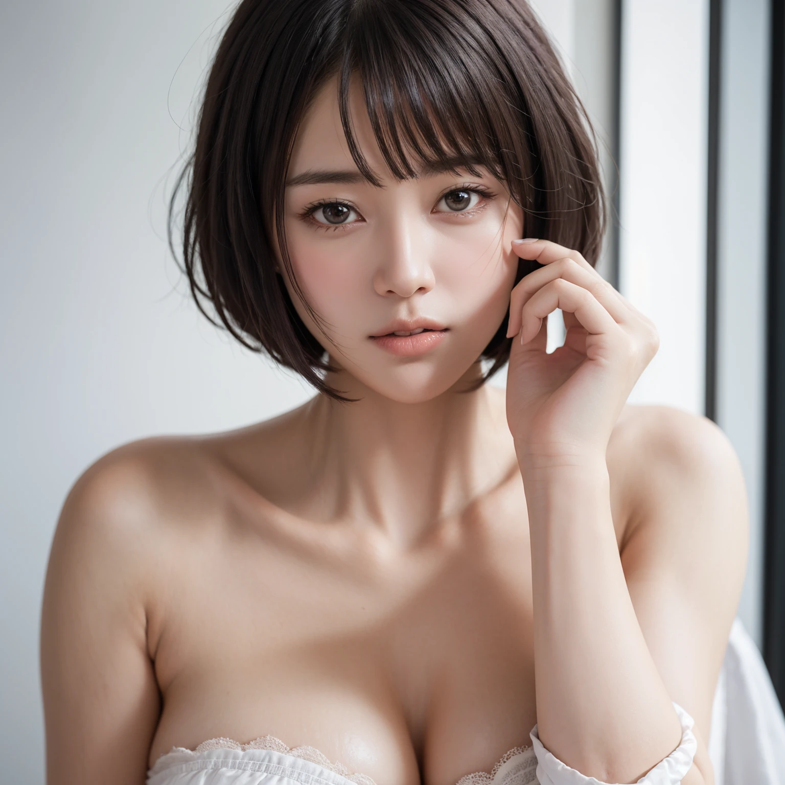 (High resolution:1.3), (16k, Photorealistic, Raw photo, Best image quality: 1.4), Japanese, (One Girl), Beautiful Face, (A vivid face), (Black-haired、short hair:1.3), Beautiful Hairstyles, Realistic eyes, Beautifully detailed eyes, (Realistic Skin), Beautiful skins, attractive, 超A high resolution, Surreal, High detail, Golden Ratio, Highly detailed cute girl,(20-year-old), , ((Completely naked)), Gymnast, Competitor