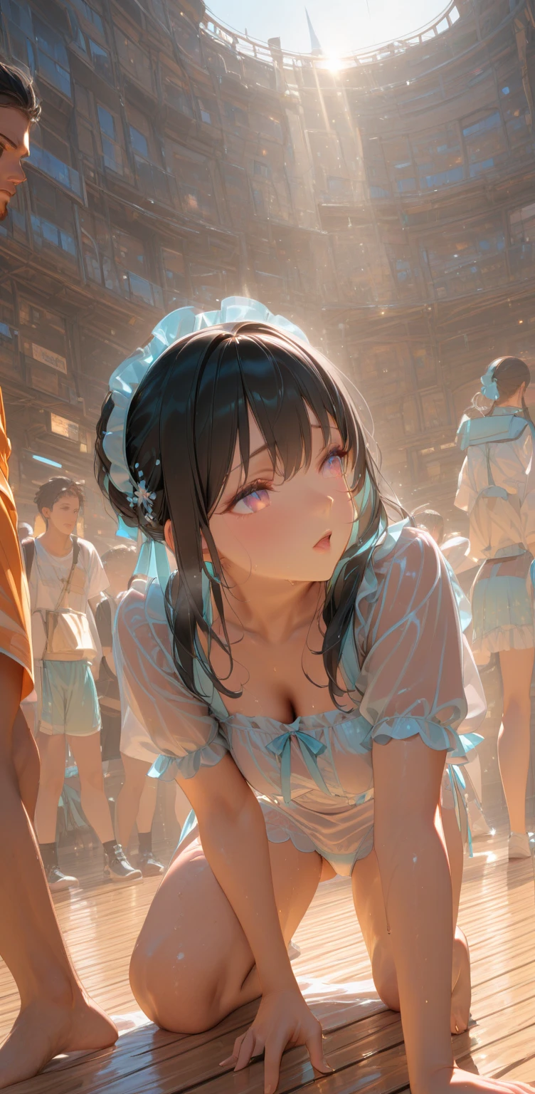 (Best Quality、8K、nffsw:1.2)、(cute Japanese girls)、（(Solid white:1.5))、(Huge breasts:1.4)、((have a bouquet:1.7))、Bun hair、forehead、Composition from the front、Gentle smile、flushed cheeks、Japanese garden、Sunny skies、perfect hands perfect fingers perfect breasts perfect hair perfect face perfect body
