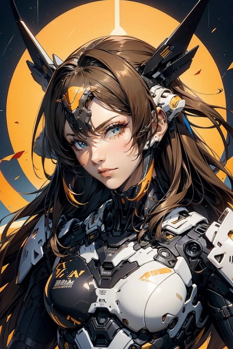 A lone mature girl, Waist long light brownr hair, , Gold eyes, yellow eyes, Beautiful face, masterpiece, best quality, expressive eyes, perfect face, forehead protector, Short heat sword, , white rubber skin tight suit, yellow glove, full leg white stocking, exposed chest , sci-fi city , High detail mature face, combat suit, high res, ultra sharp, She stands confidently in the center of the poster, Shooting pose,explosion effect, a determined expression on her face。The background is dark and gritty,There is a sense of danger and a strong feeling。The text is bold and eye-catching,With catchy slogans,Adds to the overall drama and excitement。The color palette is dominated by dark colors,Dotted with bright colors,Make the poster dynamic and visually striking,(Magazines:1.3), (Cover-style:1.3), Fashion, vibrant, Outfit, posing on a, Front, rich colorful,Background with,element in,self-assured,Expressing the,halter,statement,Attachment,A majestic,coil,Runt,Touching pubic area,Scenes,text,Cover of a,boldness,attention-grabbing,titles,Fashion,typeface,,Best quality at best,Hyper-detailing,8K ,hyper HD