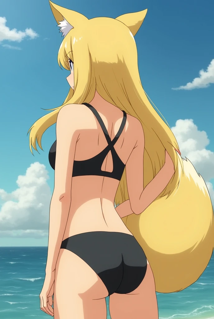 1girl, highleg panties,
ass, beach,, masterpiece, best quality, highly detailed, long blonde hair, blue eyes,