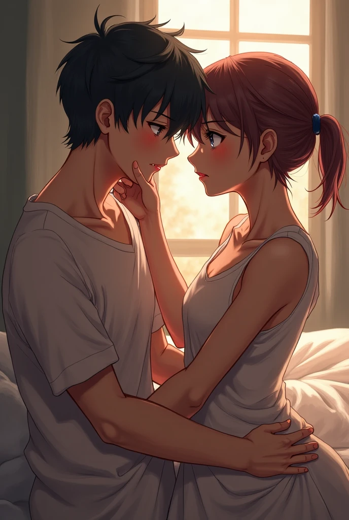 An anime realistic girl ,12k , cute, doing sex with a boy