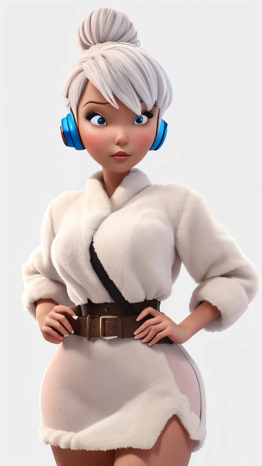 (1 girl, Alone, Masterpiece, 4k, Best Quality:1.2, (cowboy shot), Best Quality:1.2, good hands, showy, (perfect hands, perfect anatomy)),
utaop, headphones,blush, White dress, fur over one, red and white hair, multicolor fur, High average,
((medium breasts, big hips, looking at the viewer)),
((simple background, White background)),