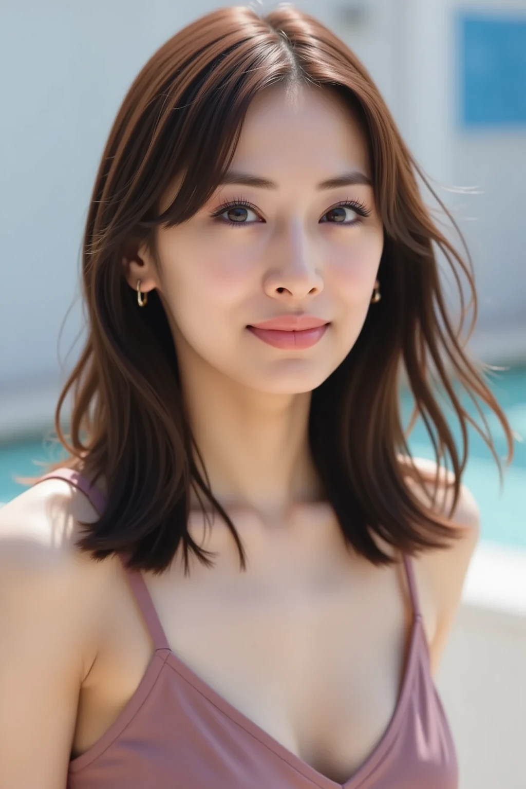 NSFW:1.3:((highest quality、8K resolution、master masterpiece、portrait:1.3)), Photoreal, 35mm film, Beautiful woman, on the street during the day, wrinkles around the eyes,((Fancy Micro Bikini:1.3)) , (outdoors_city street: 1.3), jumbled background,look at the audience,(Tokyo cityscape:1.3),big breasts:1.3,laughter, whole body