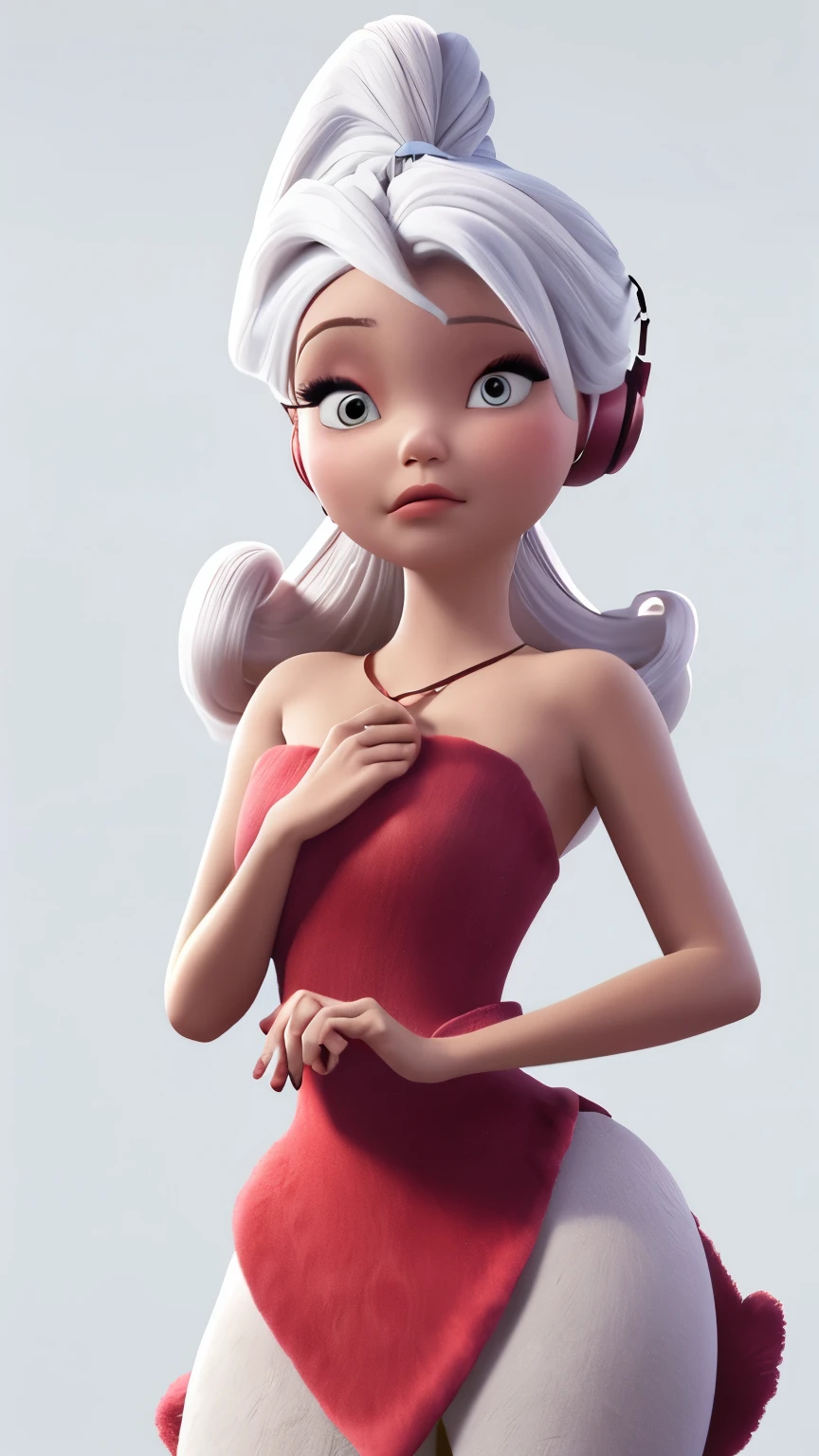 (1 girl, Alone, Masterpiece, 4k, Best Quality:1.2, (cowboy shot), Best Quality:1.2, good hands, showy, (perfect hands, perfect anatomy)),
utaop, headphones,blush, White dress, fur over one, red and white hair, multicolor fur, High average,
((medium breasts, big hips, looking at the viewer)),
((simple background, White background)),