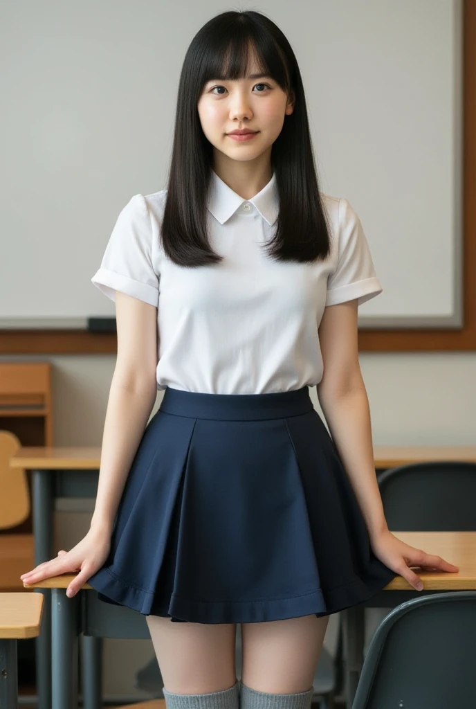 Two Japanese women, (smile:1.05),Browsing Caution、8K,Highest quality, masterpiece, Very detailed, 超High resolution, Realistic, RAW Photos, , Absolute Resolution, Complete limbs、Complete Anatomy、Perfect beautiful skin、cute女の子1人,cute女の子 、、(smile:1.2)、ta Girl、(school uniform:1.3)、(Sleeveless shirt:1.1)、 ((When you raise your hands above your head, you can see your armpits.))、、Micro Mini Skirt、、Accentuate your thighs、cute女の子、 , Realistic young gravure idol, Japanese Girls、、by 2 person、(bedroom:1.2)、Mix 4, (16K, Raw photo, Best image quality, masterpiece: 1.45), (Realisticな, Photorealistic: 1.37), Two Girls, cute, Professional Lighting, Photon Mapping, bedroom, Physically Based Rendering, Dark brown long bob hair,Beautiful, well-groomed eyes、double eyelid、With a girl, (((Sleeveless shirts worn by Japanese high school girls、Checkered mini skirt,、Dark blue socks、Black Loafers))), Highest qualityの写真, High resolution, 1080P, (Clear Face), (Detailed face description), (Detailed hand description), (masterpiece), masterpiece、Rich details、(Beautiful Faces)、(Highest qualityの写真)、(Detailed eyes)、 in front of you、Thin clavicle、((Slim and large))、(((Japan wears short-sleeved shirts)))、((Pure Idol))、((明るいbedroom))、(Shot from random perspectives)、(((とにかくcute)))、smile、Drawing the whole body from the knees、 nasolabial folds、(Large firm breasts:1.2)、Firm big ass、Two arms and two legs、(((from the front:0.4)))、bare hands、Symmetrical eyes、
