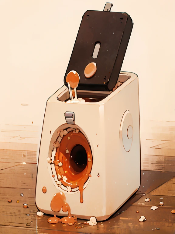 Spooky Kitchen Appliances, mimic microwave, blood, horror microwave, horror, 1girl, ((panicking:1.3, surprised:1.3, head grab)), masterpiece, best quality, 8k, perfect anatomy