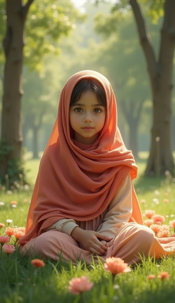 A muslim girl, in indian attire, on her knees, wearing a pink collar around her neck