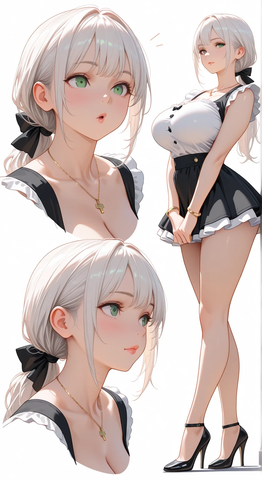 1个Giant Breast Girl!Ray traching,best shadow,A high resolution(dim murky lights)detailedbackground(liveroom)Fluffy silver hair,plump and slender girl,With a high ponytail, avoid golden eyes in the ominous living room(Girl wearing black shirt,White wrinkled skirt,Wear yours with white sheer pantyhose),It shows a delicate and slender figure and beautiful curves,Limbs with correct and reasonable position!hand behind head,Stand dignified,detail in face!Delicate facial features,Pay attention to the details of the position of the legs!Pay attention to hand details!high high quality!More eligible!Reduce errors!Painting is more elaborate,Ultra-detailed CG,The picture is more reasonable!Pay attention to finger details!8k wallpaper,tmasterpiece,Double pupil details!Reduce binocular differences!Limit the number of fingers!