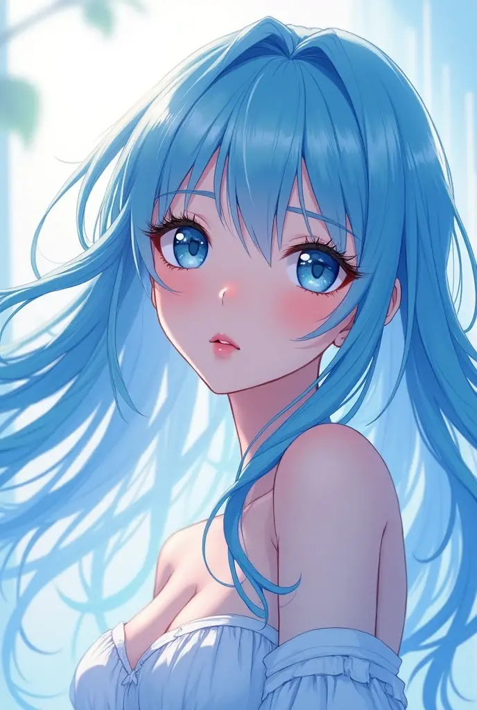 2D long hair blue and white hair anime girl