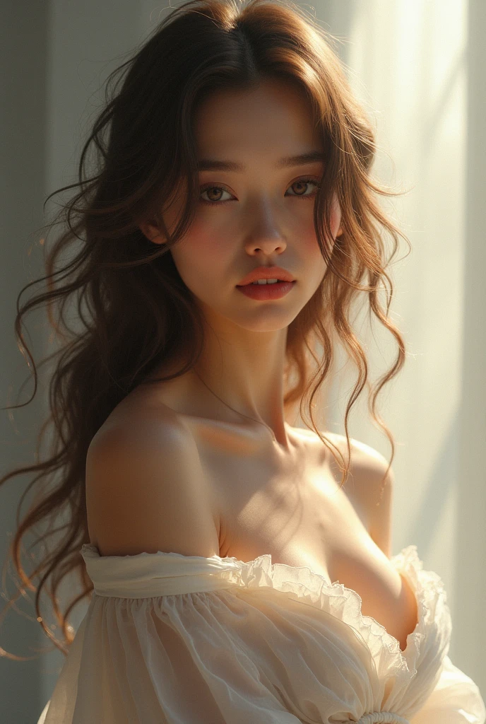 Beautiful girl with long hair and bra 
