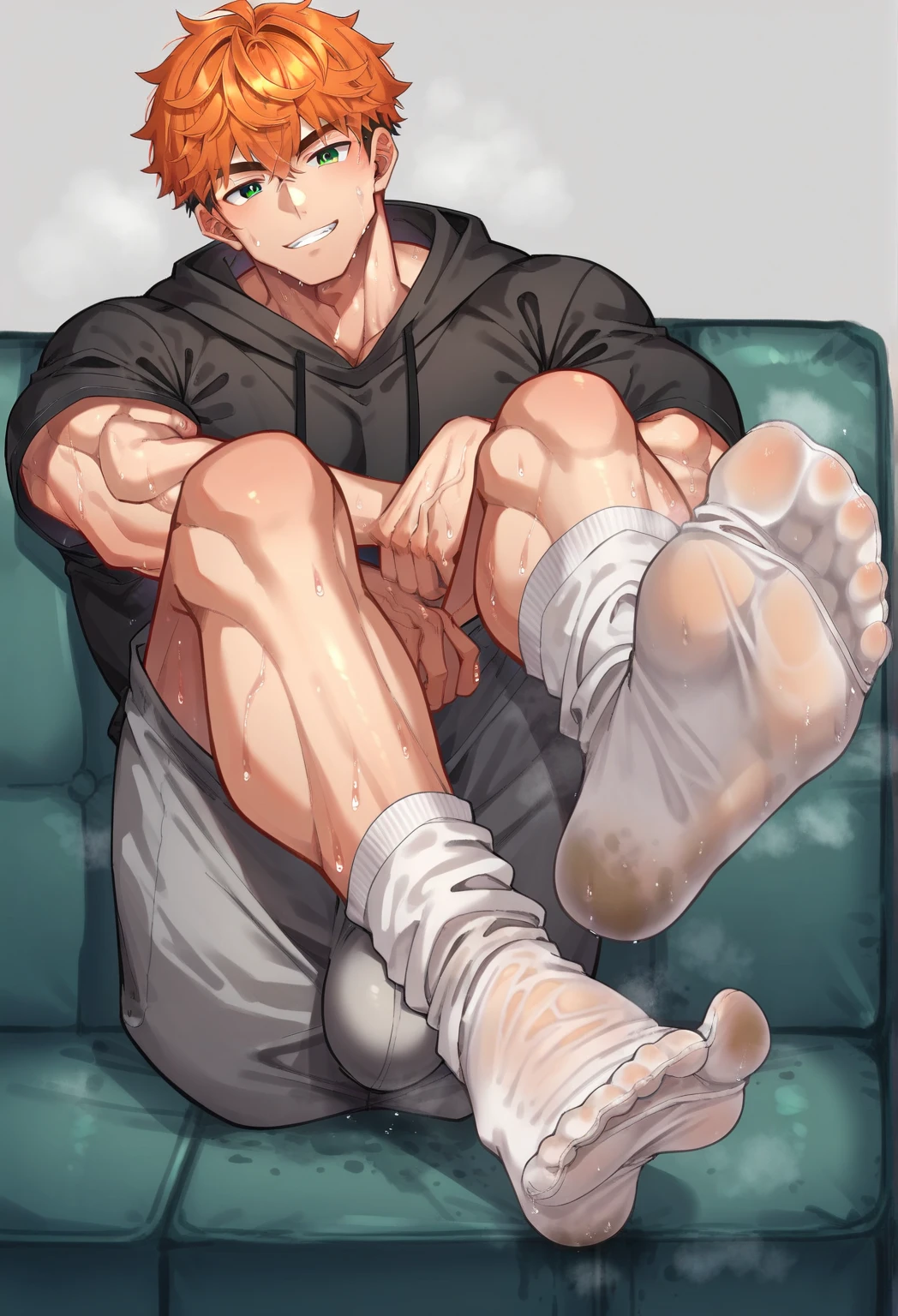 Full-body depiction of roronoa zoro, in a floor exercising nude detailed face feet view no socks