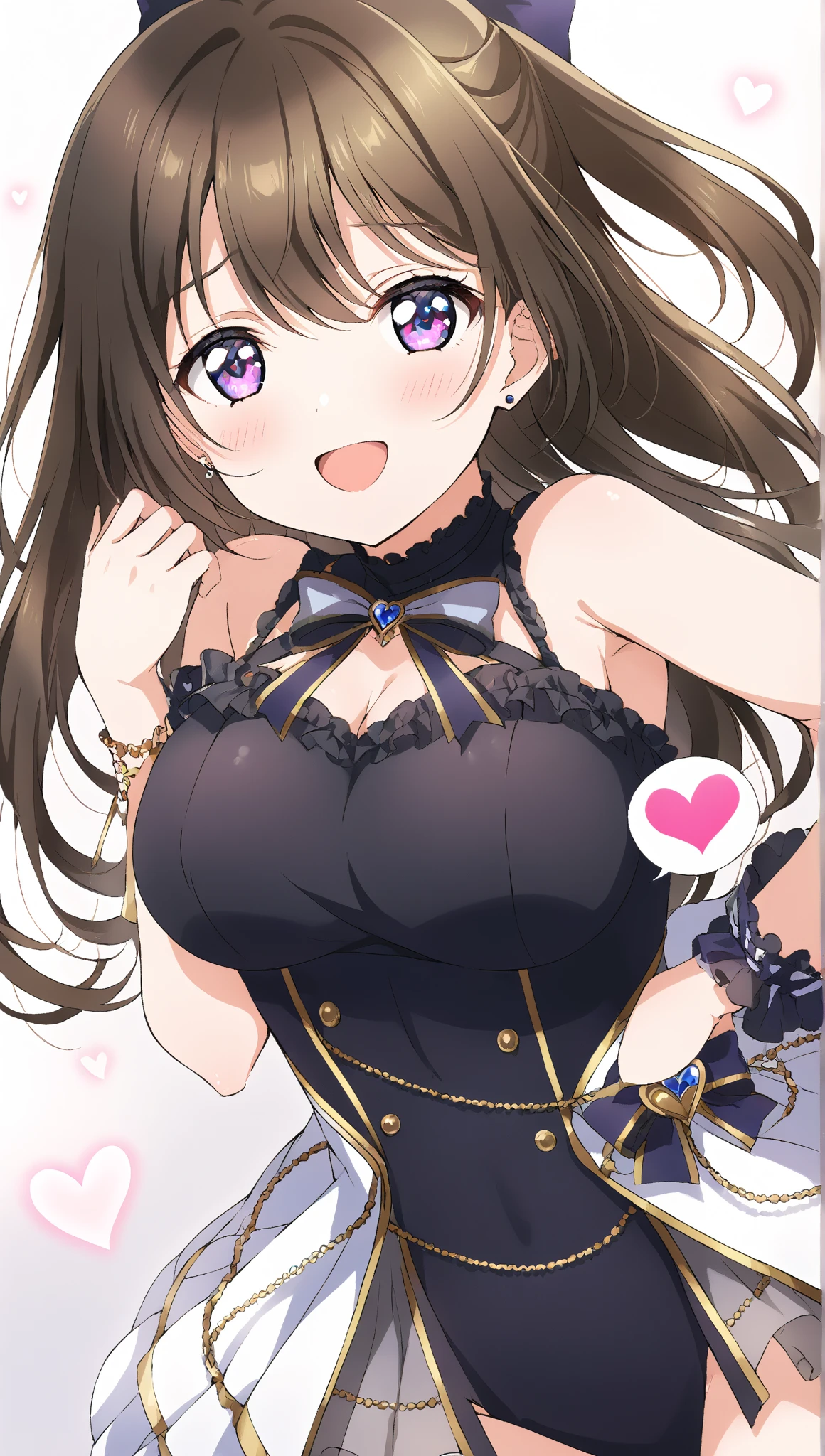 16k,score_9, score_8_up, score_7_up, source_anime, rating_safe,super detailed , Osaka Shizuku, (heart eyes),(heart in eyes),spoken heart,very cute,open mouth,dutch angle,big breast ,blush,beautiful face,beautiful eyes,details eyes,white background ,(cleavege),leaning forward