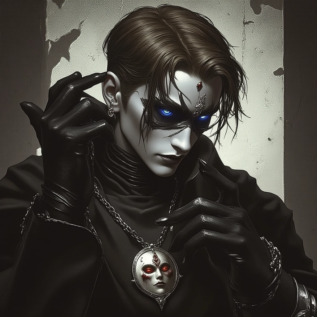 One person, male, young, vampire, drawing
