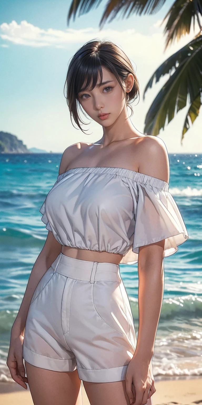 on the beach with a wet shirt 