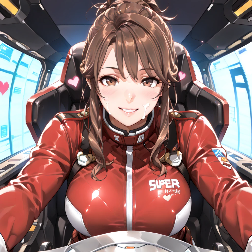 1girl, makinami mari illustrious,student,glasses, neon genesis evangelion,pink plugsuit,longsleeves,cockpit of evangelion,masterpiece, best quality, absurdres