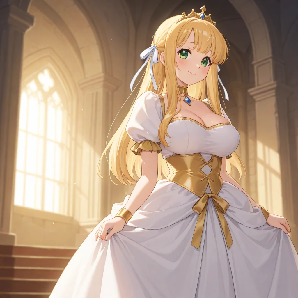 anime artstyle,Masterpiece,Best Quality,Super Detail,((Very Delicate and Beautiful)),(((1 plump princess in beautiful embroidery and jeweled gorgeous rococo ballgown with voluminous hoop skirt))),crinoline skirt,((Solo)),((stand in front of the kingdom's castle,outdoor,sky)),((full body)),(((very gigantic breasts,very gigantic breasts,sagging breasts,skindentation))),cleavage,detailed face and eyes,jewel-like eyes,((extremely voluminous straight Hair,Extremely Long Straight Hair)),((gorgeousfull embroidery and lace,beautiful embroidery and jeweled)),Gorgeous Gemstone Jewelry,gorgeous corsage,((gorgeous hair ornament,glitter jeweled gorgeous big tiara)),((full body)),((beautiful embroidery and jeweled gorgeous rococo ballgown with voluminous hoop skirt)),crinoline skirt,(crinoline),((stand in front of the kingdom's castle,outdoor,sky)),Looking at viewer,dynamic angle,(((beautiful embroidery and jeweled gorgeous rococo ballgown with voluminous hoop skirt))),crinoline skirt,full body,