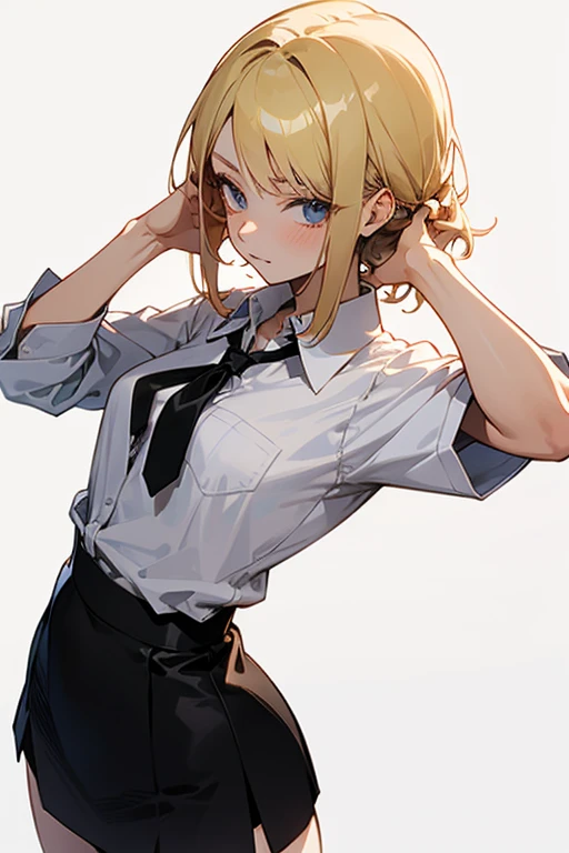 Tanya von degurechaff, White shirt, buttons unbuttoned, shorts, small breasts, ((Meeting room, good anatomy, masterpiece, nice, high quality, detailed quality))