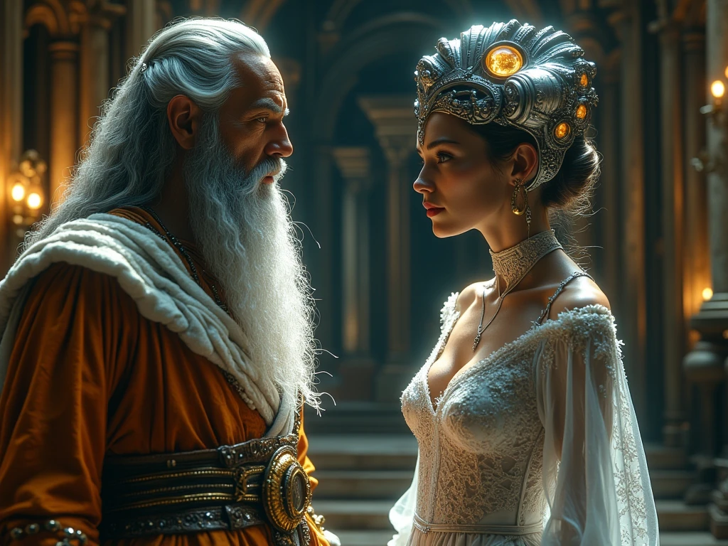 Queen 45 years old brown hair green eyes curvy king gray hair beard brown eyes owners dragons in space