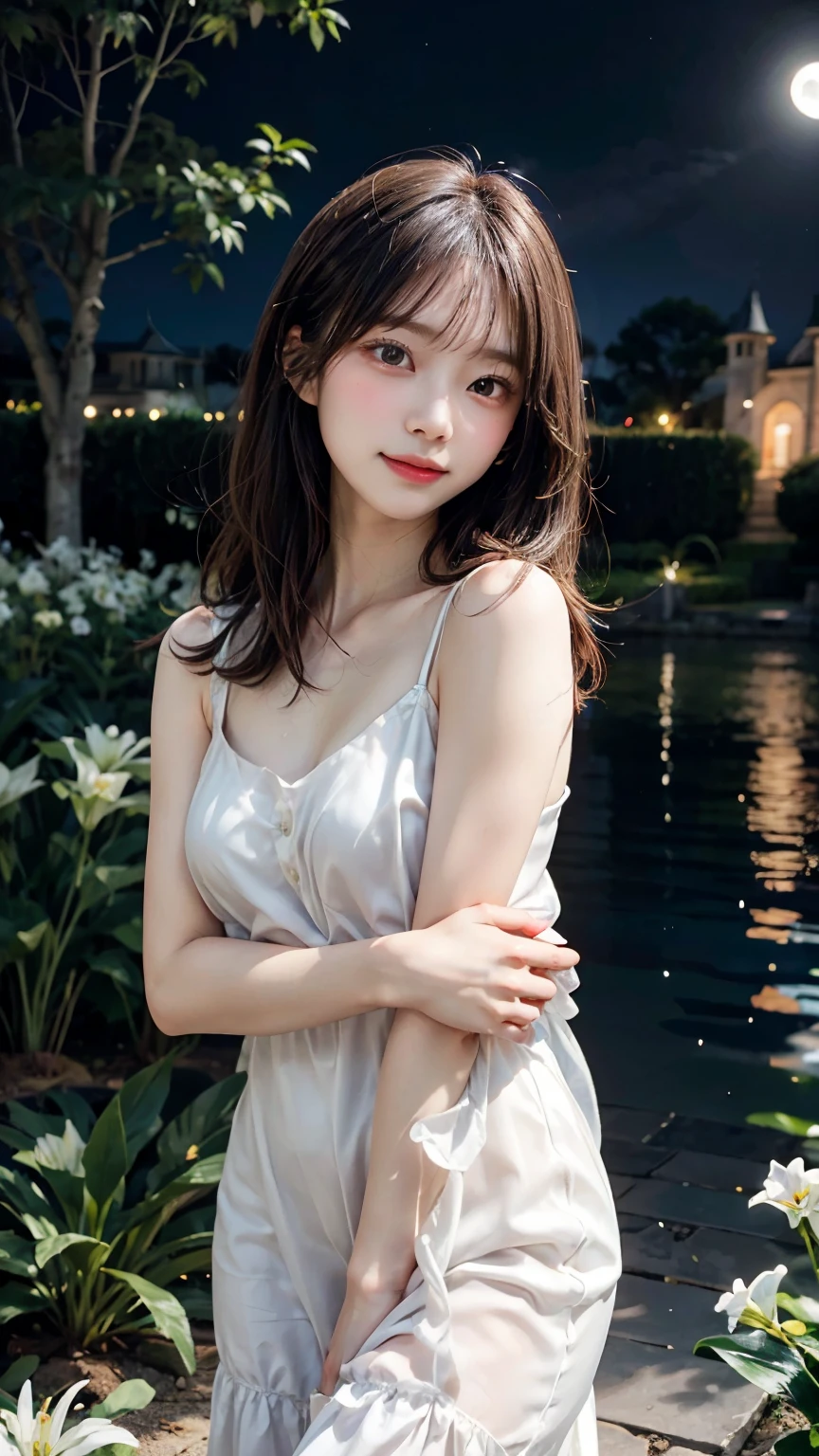 (Higher resolution, clearly_image) best quality, A woman, masterpiece, Very detailed, Semi-realistic, 26 years old, fair, young, Handsome, White and blue staggered dress, Small gemstone necklace around neck, External, Cafe Seating, window, sitting, afternoon, blush, Smile