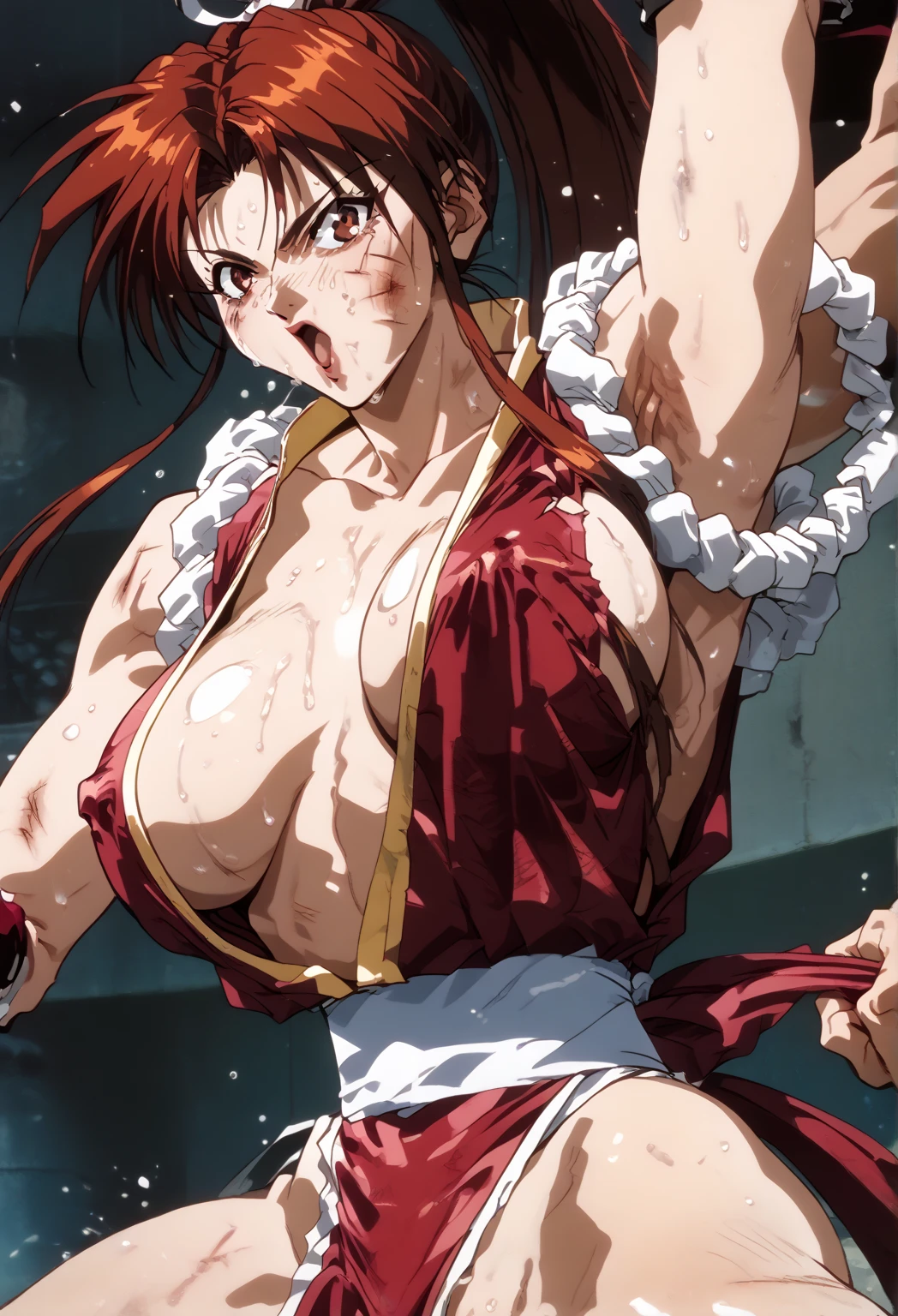 masterpiece, best quality, anime 1990s \(style\, naked, deception, judge face, mad, cum,pov, cowgirl sex,on top,