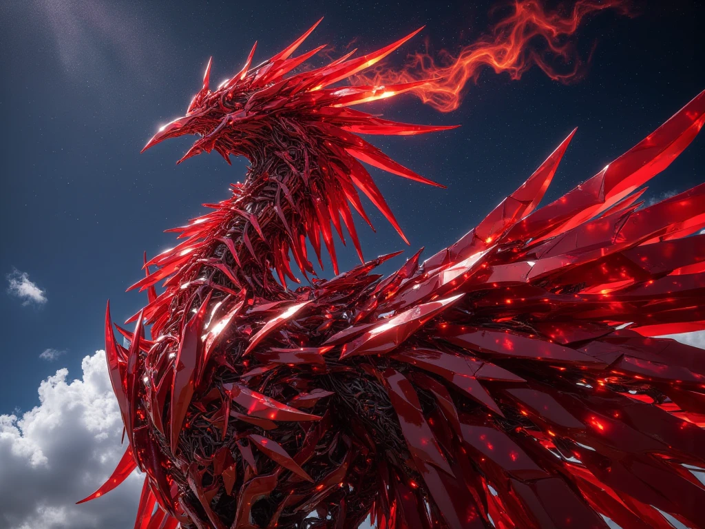 a huge red glitchy code dragon