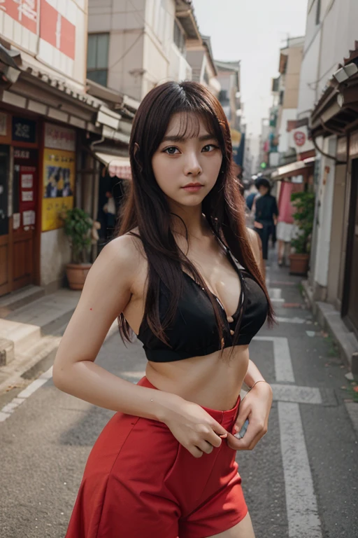 1woman, mid 20 years old, sexy body, in the city, , vibrant colors, ultra high realistic, ultra high quality