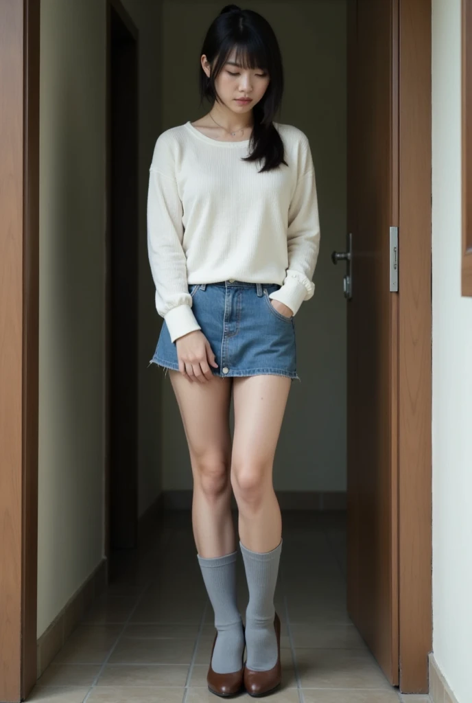 bob cut, black hair, rimless eyewear, mole under eye, solid circle eyes, BBW, short stature, (full body), 2girl, Embarrassed